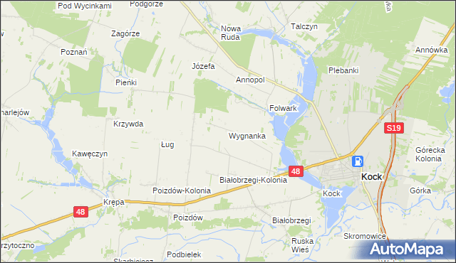mapa Wygnanka gmina Kock, Wygnanka gmina Kock na mapie Targeo
