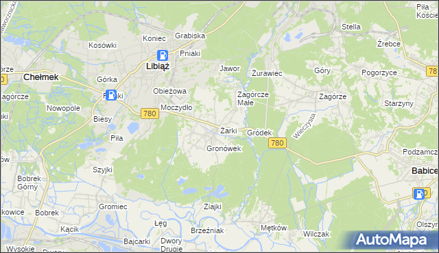 mapa Żarki gmina Libiąż, Żarki gmina Libiąż na mapie Targeo