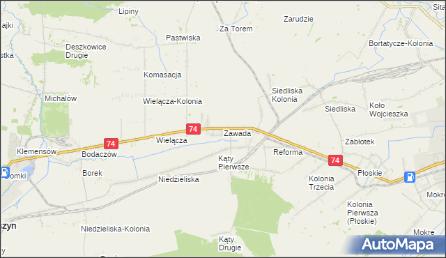 mapa Zawada gmina Zamość, Zawada gmina Zamość na mapie Targeo