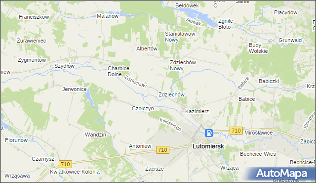mapa Zdziechów gmina Lutomiersk, Zdziechów gmina Lutomiersk na mapie Targeo