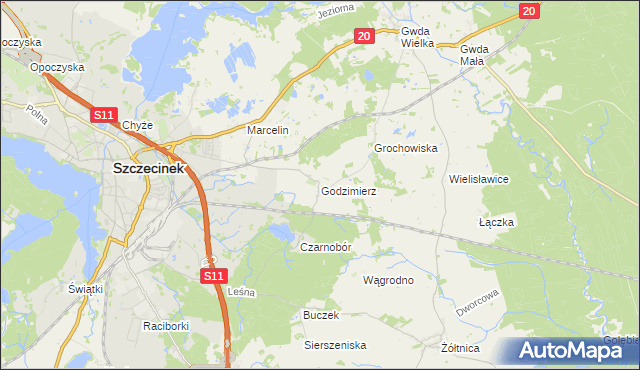 mapa Godzimierz gmina Szczecinek, Godzimierz gmina Szczecinek na mapie Targeo