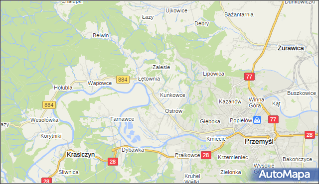 mapa Kuńkowce, Kuńkowce na mapie Targeo