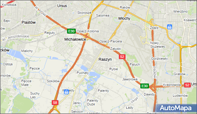 mapa Raszyn powiat pruszkowski, Raszyn powiat pruszkowski na mapie Targeo