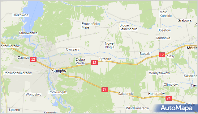 mapa Strzelce gmina Mniszków, Strzelce gmina Mniszków na mapie Targeo