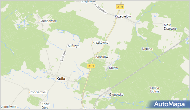 mapa Zaszków gmina Kotla, Zaszków gmina Kotla na mapie Targeo