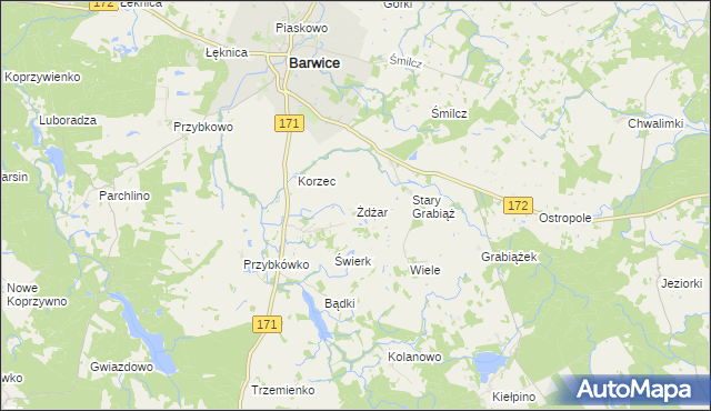 mapa Żdżar gmina Barwice, Żdżar gmina Barwice na mapie Targeo