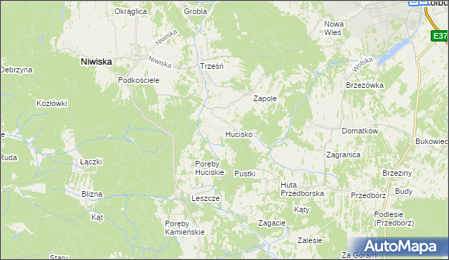 mapa Hucisko gmina Niwiska, Hucisko gmina Niwiska na mapie Targeo