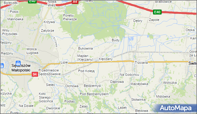 mapa Klęczany gmina Sędziszów Małopolski, Klęczany gmina Sędziszów Małopolski na mapie Targeo