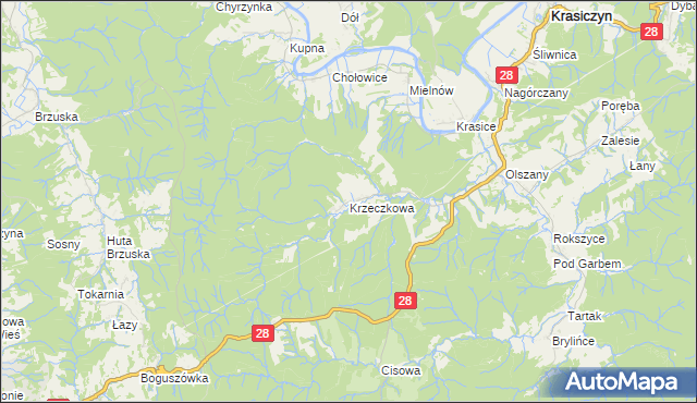 mapa Krzeczkowa, Krzeczkowa na mapie Targeo