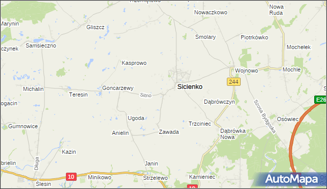 mapa Sitno gmina Sicienko, Sitno gmina Sicienko na mapie Targeo