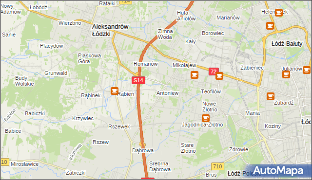 mapa Antoniew gmina Aleksandrów Łódzki, Antoniew gmina Aleksandrów Łódzki na mapie Targeo