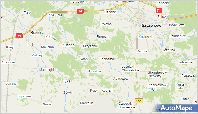 mapa Bednarze gmina Szczerców, Bednarze gmina Szczerców na mapie Targeo