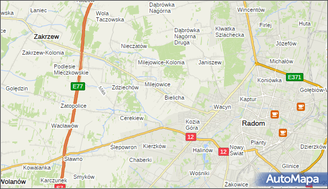 mapa Bielicha, Bielicha na mapie Targeo
