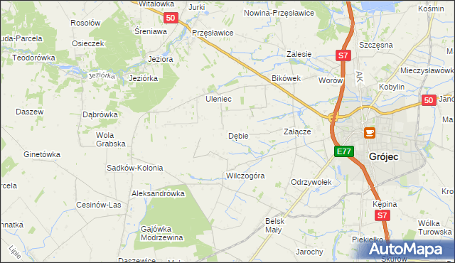 mapa Dębie gmina Grójec, Dębie gmina Grójec na mapie Targeo