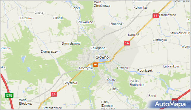 mapa Głowno, Głowno na mapie Targeo