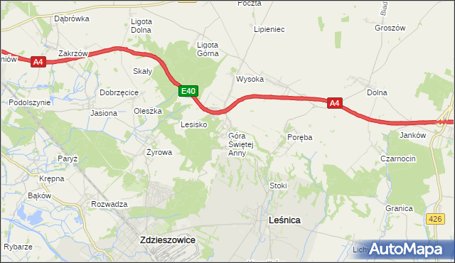 mapa Góra Świętej Anny gmina Leśnica, Góra Świętej Anny gmina Leśnica na mapie Targeo