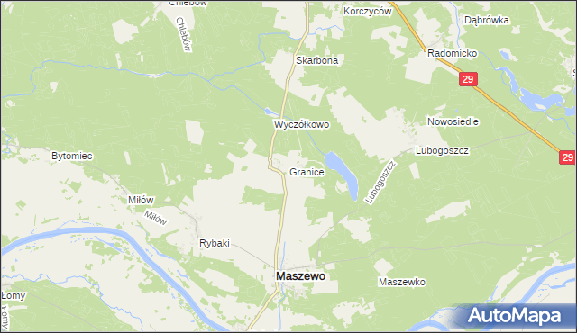 mapa Granice gmina Maszewo, Granice gmina Maszewo na mapie Targeo