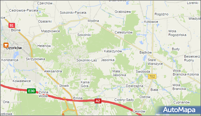 mapa Jasionka gmina Zgierz, Jasionka gmina Zgierz na mapie Targeo