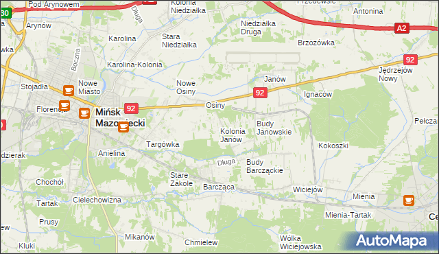 mapa Kolonia Janów gmina Mińsk Mazowiecki, Kolonia Janów gmina Mińsk Mazowiecki na mapie Targeo