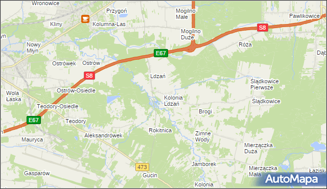 mapa Kolonia Ldzań, Kolonia Ldzań na mapie Targeo