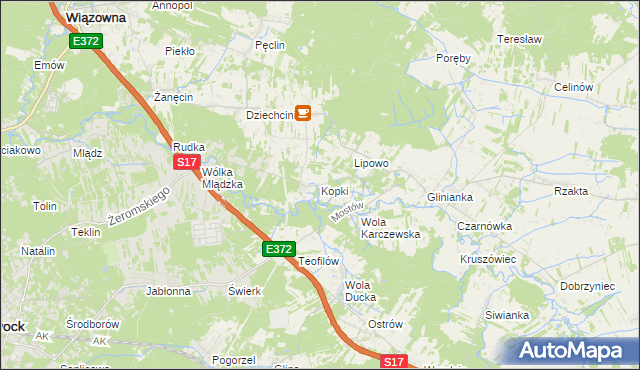 mapa Kopki gmina Wiązowna, Kopki gmina Wiązowna na mapie Targeo