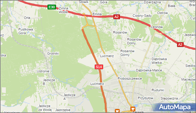 mapa Lućmierz-Las, Lućmierz-Las na mapie Targeo