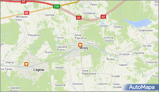 mapa Mrozy powiat miński, Mrozy powiat miński na mapie Targeo