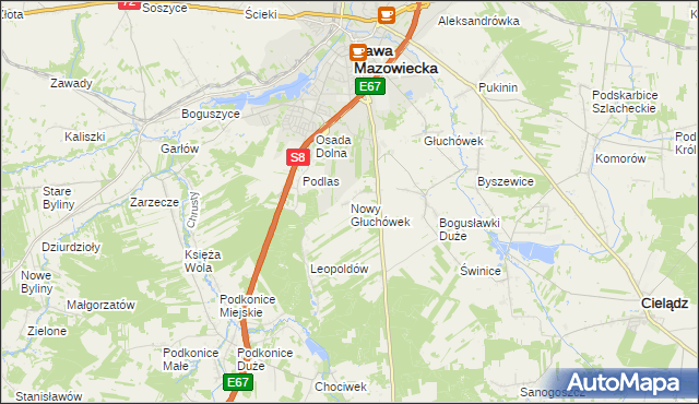 mapa Nowy Głuchówek, Nowy Głuchówek na mapie Targeo