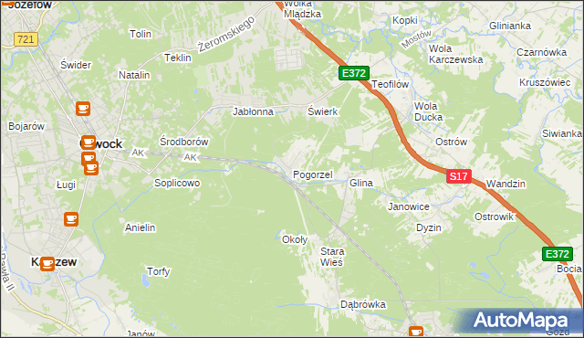mapa Pogorzel gmina Celestynów, Pogorzel gmina Celestynów na mapie Targeo