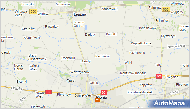 mapa Radzików gmina Błonie, Radzików gmina Błonie na mapie Targeo