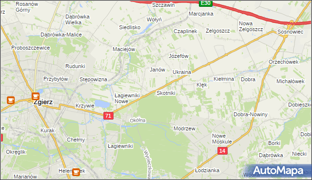 mapa Skotniki gmina Zgierz, Skotniki gmina Zgierz na mapie Targeo