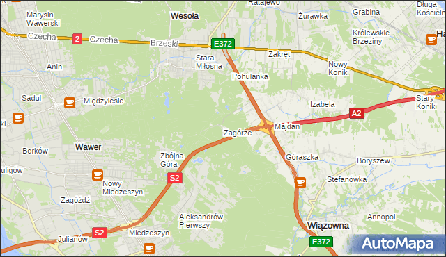 mapa Zagórze gmina Wiązowna, Zagórze gmina Wiązowna na mapie Targeo