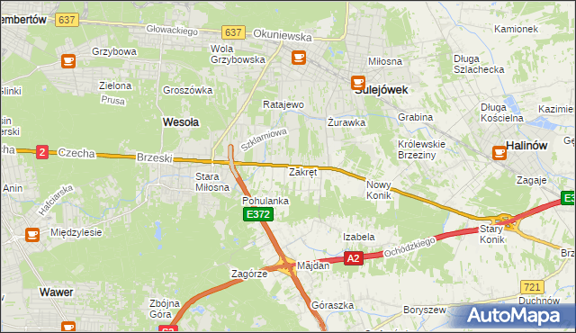 mapa Zakręt gmina Wiązowna, Zakręt gmina Wiązowna na mapie Targeo
