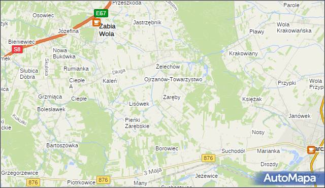 mapa Zaręby gmina Żabia Wola, Zaręby gmina Żabia Wola na mapie Targeo