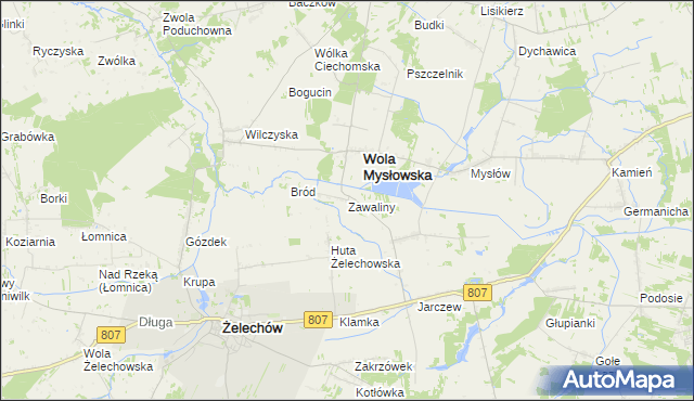 mapa Zawaliny, Zawaliny na mapie Targeo
