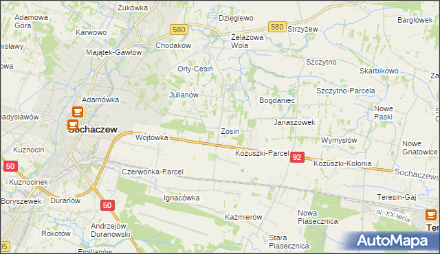 mapa Zosin gmina Sochaczew, Zosin gmina Sochaczew na mapie Targeo