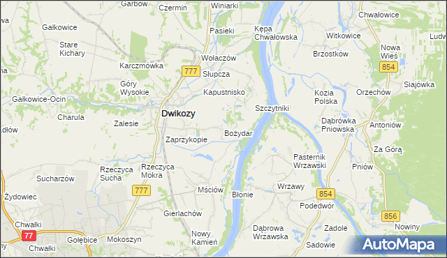 mapa Bożydar gmina Dwikozy, Bożydar gmina Dwikozy na mapie Targeo