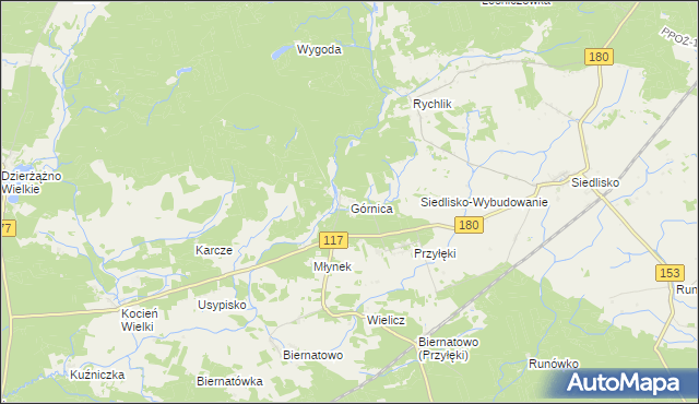 mapa Górnica gmina Trzcianka, Górnica gmina Trzcianka na mapie Targeo