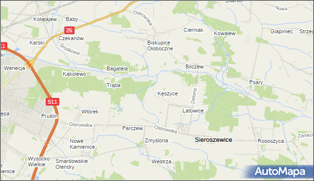 mapa Kęszyce gmina Sieroszewice, Kęszyce gmina Sieroszewice na mapie Targeo