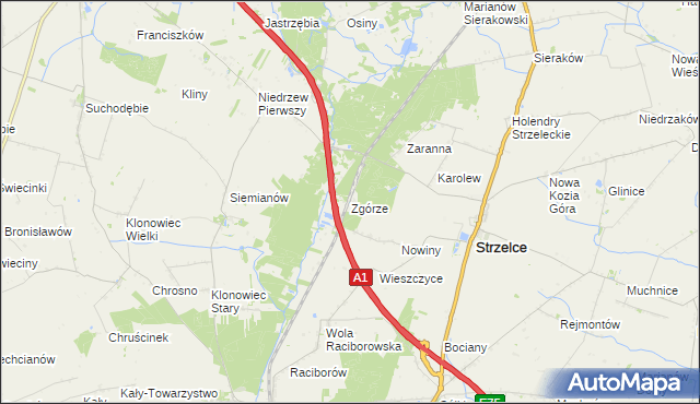 mapa Zgórze gmina Strzelce, Zgórze gmina Strzelce na mapie Targeo