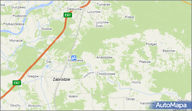 mapa Anastazew gmina Zabrodzie, Anastazew gmina Zabrodzie na mapie Targeo