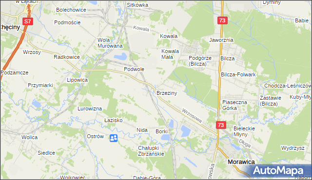 mapa Brzeziny gmina Morawica, Brzeziny gmina Morawica na mapie Targeo