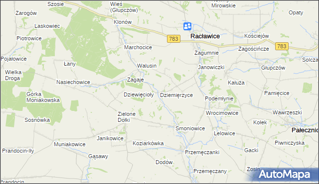 mapa Dziemięrzyce, Dziemięrzyce na mapie Targeo