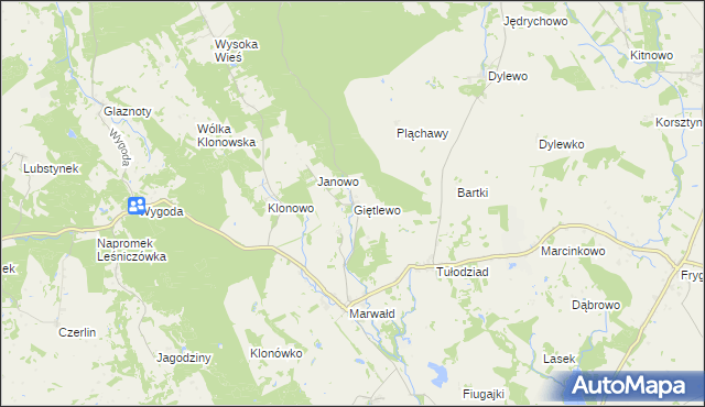 mapa Giętlewo, Giętlewo na mapie Targeo