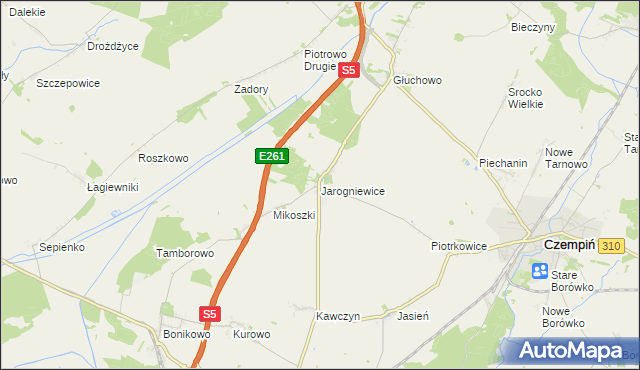 mapa Jarogniewice, Jarogniewice na mapie Targeo