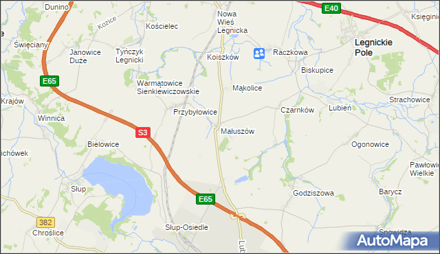 mapa Małuszów gmina Męcinka, Małuszów gmina Męcinka na mapie Targeo