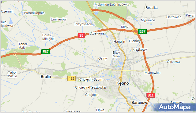 mapa Osiny gmina Kępno, Osiny gmina Kępno na mapie Targeo