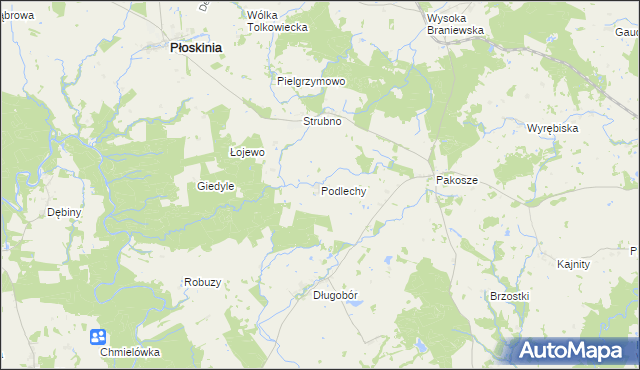 mapa Podlechy gmina Płoskinia, Podlechy gmina Płoskinia na mapie Targeo