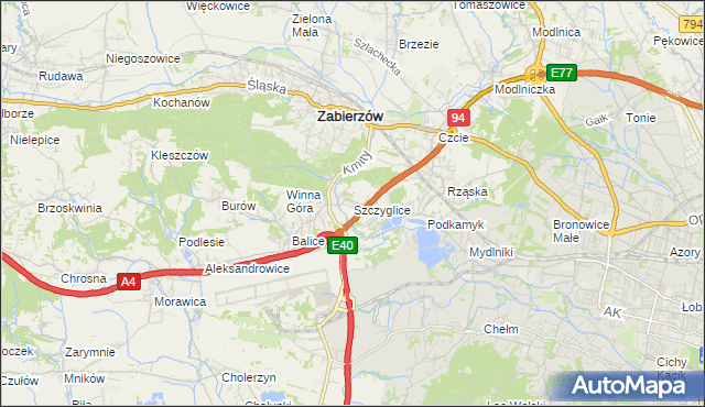 mapa Szczyglice gmina Zabierzów, Szczyglice gmina Zabierzów na mapie Targeo