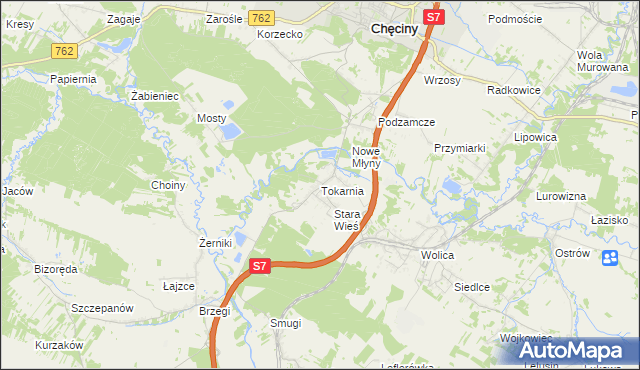 mapa Tokarnia gmina Chęciny, Tokarnia gmina Chęciny na mapie Targeo
